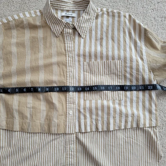 Madewell Tan White 2 in 1 Oversized Striped 100% Cotton Shirt Size S - Picture 10 of 15
